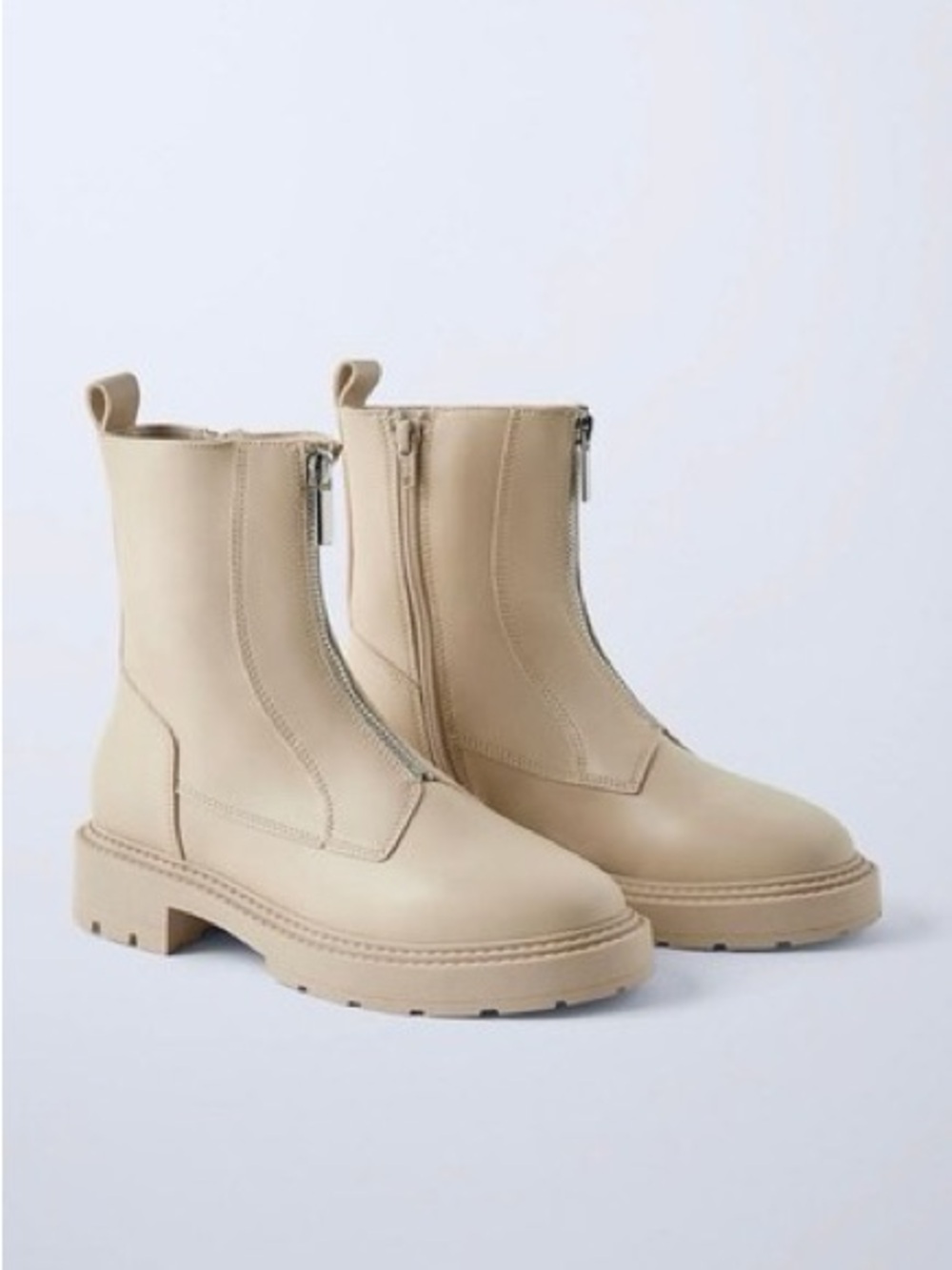 Zara Kid Cream Zip-Front Chunky Sole Boots size 37/5 New